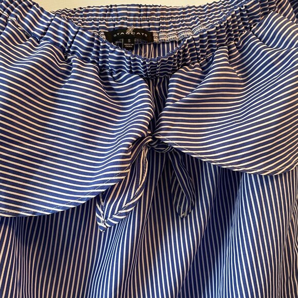 Staccato Off Shoulder Nautical Striped Top Blue White Small - Picture 3 of 6
